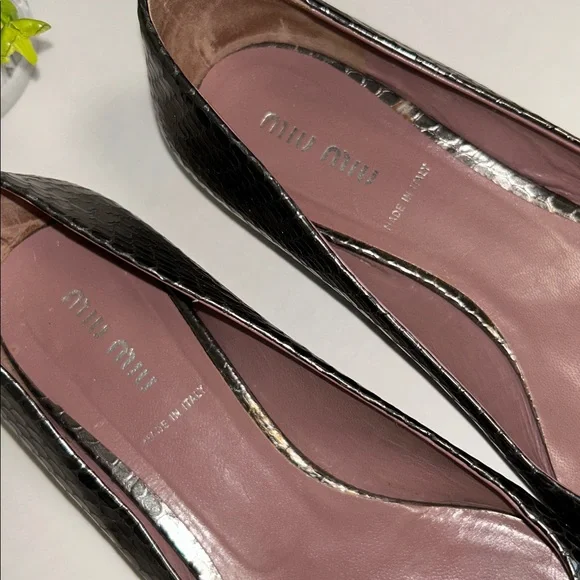 Miu Miu Metallic Snakeskin Women's Flats - Picture 13 of 14
